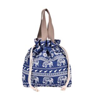 手拎水桶包女抽带帆布日韩印花休闲放水杯小伞便当手提包实拍布包