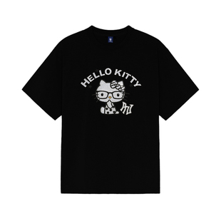PNJ潮牌HelloKitty眼镜烫钻感短袖纯棉美式宽松型T恤男女同款上衣