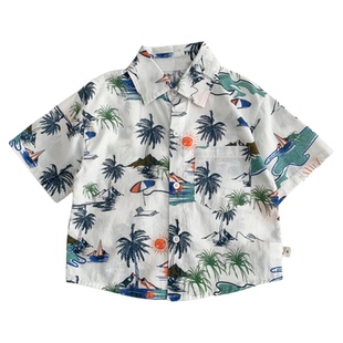 男童短袖衬衫夏季薄款上衣帅气中小男孩2海边沙滩度假花衬衣潮酷5