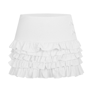 MosesQueen魔西女王白色半身裙蓬蓬蛋糕裙木耳边高腰显瘦a字短裙