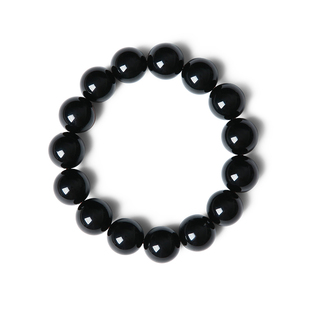 纯天然黑曜石手链手串男女款士黑耀石黑色散珠子原石保真情侣高端