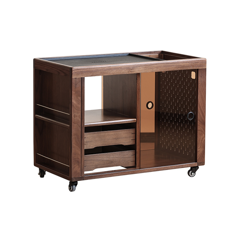 黑胡桃之家/北美黑胡桃木移动茶水柜茶台边柜烧水壶一体家用推车