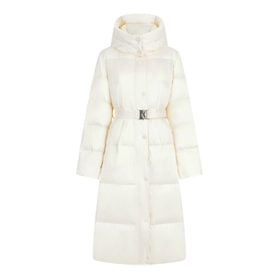 秋水伊人白色长款羽绒服女 2025年冬季新款时尚百搭连帽立领外套