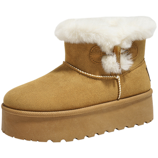 人本雪地靴女2025冬季新款加绒加厚学生运动东北户外毛毛保暖棉鞋