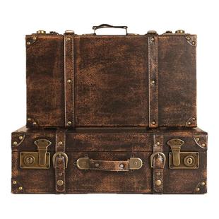 复古怀旧手提木箱子民国棕色皮箱拍摄道具收纳整理储物箱百宝箱