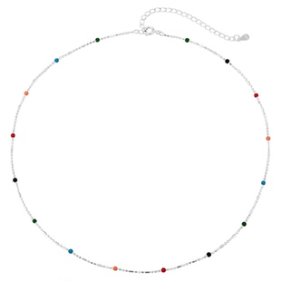 KREAM 纯银 超细锁骨链彩色滴油圆珠项链男毛衣链女