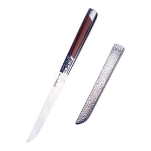 便携实木柄手把肉小刀户外高硬度水果刀锋利牛排刀家用带鞘瓜果刀