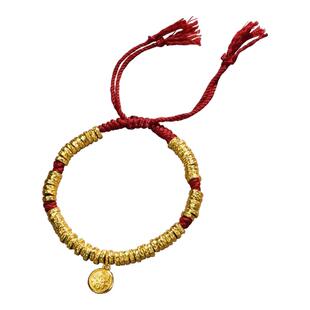 吴越老银铺纯银手链大吉金色盘缠红绳手链轻奢高级感编织手绳手串