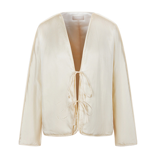 LESS春宽松新中式系带棉服时尚舒适桑蚕真丝缎面外套女2P1B10020