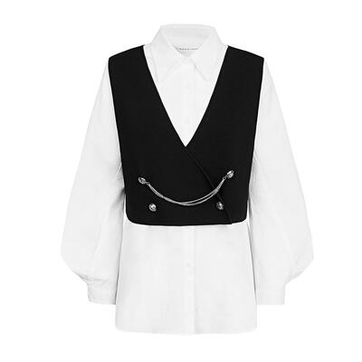 s.deer链条撞色马甲两件套衬衫