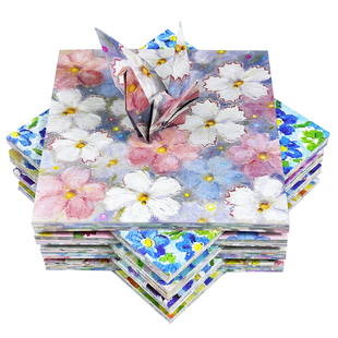 大角色折纸花花秘境正方形彩纸双面双色印刷小碎花油画风彩色花朵手工纸千纸鹤专用手工纸花卉图案素材艺术纸