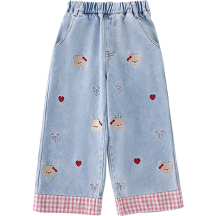 女童裤子春装2026新款儿童韩版高腰阔腿牛仔裤小女孩直筒休闲长裤