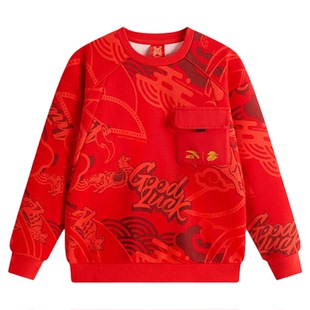 【马年限定】安踏儿童加绒卫衣男童厚2026新年新款过年红色卫衣