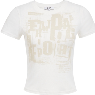 ONLY2026春季新款显瘦纵向罗纹复古斑驳字母印花短款短袖T恤女