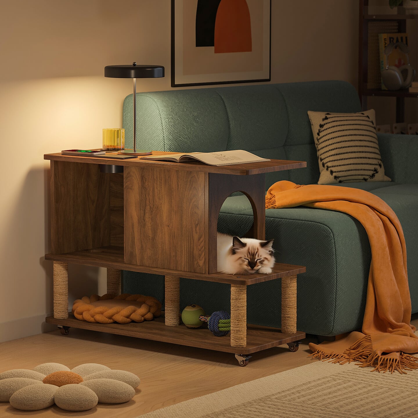 梅氏猫窝茶几小户型客厅家用沙发旁边柜可移动小推车人宠家具边几