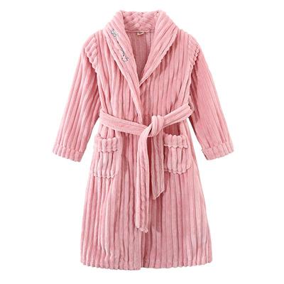 秋冬季小女孩绣花翻领系带睡衣