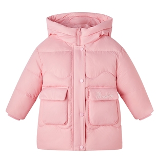 三防羽绒服秋冬女童鸭绒保暖外套儿童红色中长款冬装宝宝冬季衣服