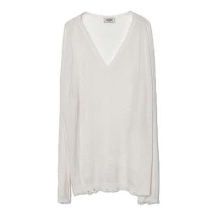 UN MUTE25秋新品 100水溶羊毛毛边破洞工艺设计V领宽松针织羊毛衫