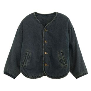 砚台家童装儿童复古牛仔外套男女童夹棉开衫夹克幼童v领上衣冬装
