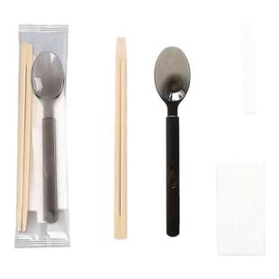 一次性硬美式勺外卖筷子四件套透明餐具包拌饭磨砂硬勺纸牙签定制