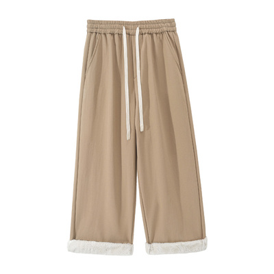 加绒加厚北极绒宽松直筒休闲裤