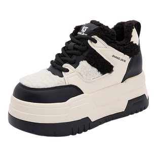 厚底加绒高帮板鞋女皮毛一体外穿毛毛鞋2025秋冬新款运动休闲棉鞋