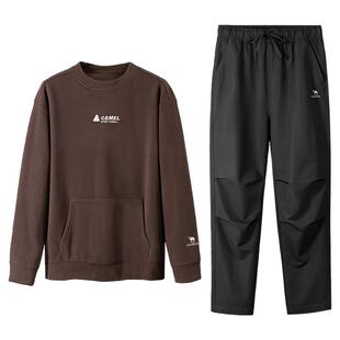 骆驼运动休闲套装男款女款冬季加绒套头卫衣防泼水工装裤两件套
