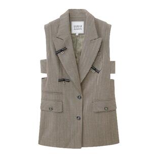 我爱露露LULUALWAYS秋季新款文艺复古翻领蝴蝶结外套马甲