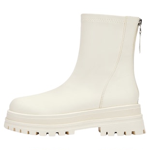 达芙妮短靴女款2025秋季新款女靴子短筒靴白色瘦瘦靴厚底马丁靴女