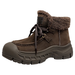 金利来女鞋2025秋冬加绒保暖雪地靴女增高厚底防滑翻边系带毛绒靴