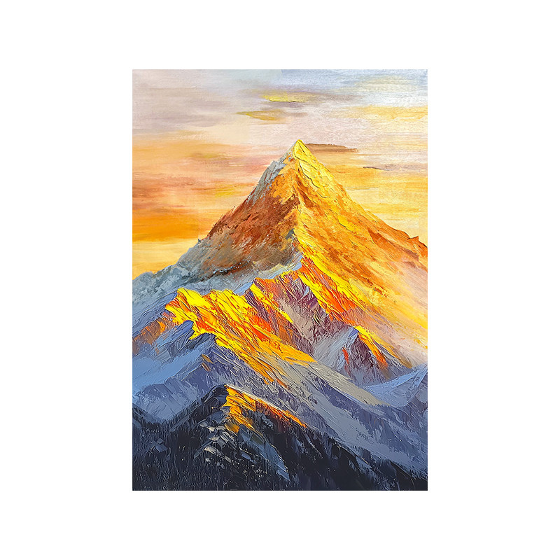 手绘日照金山客厅沙发背景墙挂画