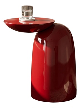 轻奢红色圆形树脂边几客厅摆件