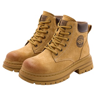 真皮马丁靴女增高7cm中筒靴大码女短靴41到43软底不累脚黄色靴子