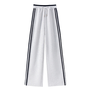 JR真维斯条纹阔腿裤女2025新款秋季运动裤小个子爆款直筒休闲卫裤