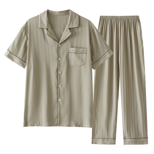 男士睡衣夏季冰丝短袖长裤男款春秋款家居服夏款薄款丝绸2026新款