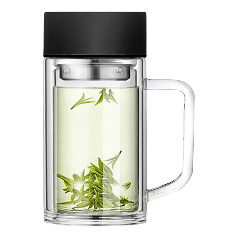 380ml带手柄茶水分离双层玻璃