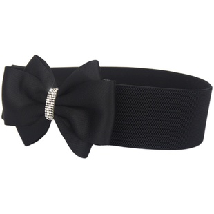 时尚纯棉布松紧蝴蝶结腰封黑色百搭女士宽腰带修身装饰连衣裙配饰