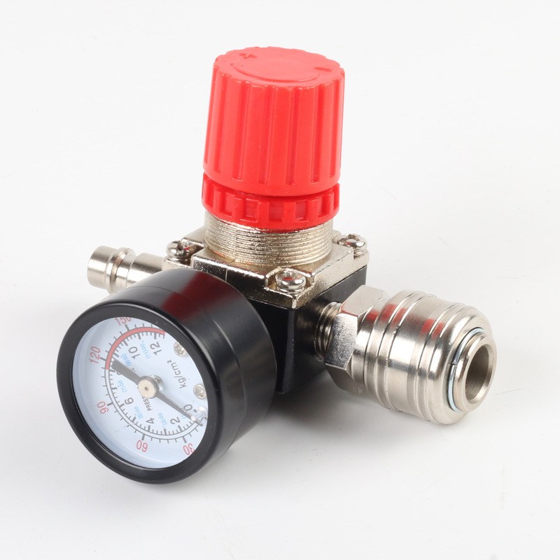 空压机调压阀开关120PSI三孔方形铁表气泵配件减压阀带压力表德式