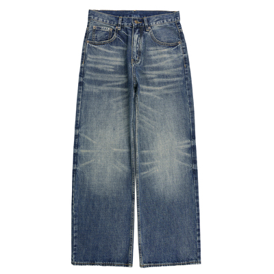 复古美式辣妹低腰直筒猫抓牛仔裤