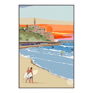 兰台图景现代海滩风景装饰画客厅沙发背景墙挂画治愈系有框画作