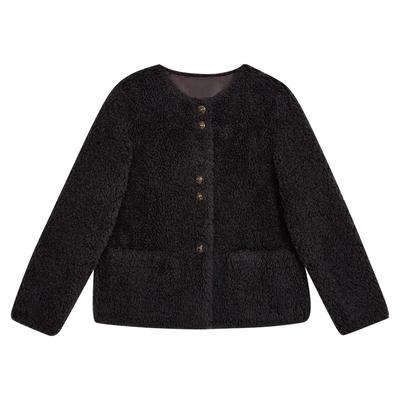 YINER音儿专选女装冬季法式时尚短款圆领美丽诺环保羊毛皮草外套