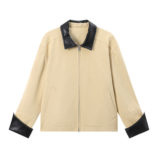江南先生NewJNXS卡哈特梭织挺括拼接皮领外套春宽松落肩夹克男女