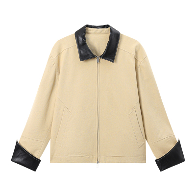 江南先生NewJNXS卡哈特梭织挺括拼接皮领外套春宽松落肩夹克男女