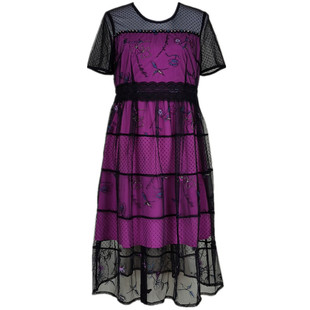 台湾品牌正品高端女装京华采春夏新款网纱刺绣收腰连衣裙潮91750H