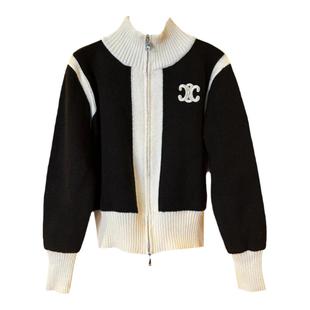 秋装高领拉链毛衣外套女款上衣2026春季新款撞色时尚百搭针织开衫