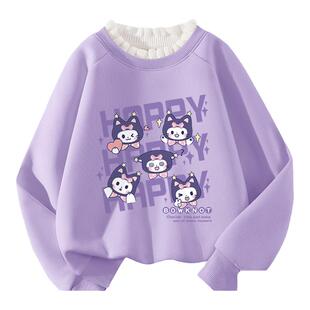 真维斯童装女童卫衣加绒6-12岁女孩秋冬洋气上衣儿童冬季紫色衣服