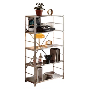 日式不锈钢置物架客厅储物架落地式书架厨房收纳架多层光轴防潮架