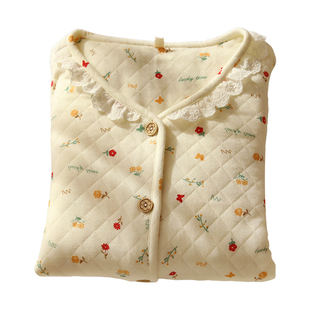 2025新款秋冬空气棉睡衣女款甜美加厚三层夹棉长袖家居服可外穿