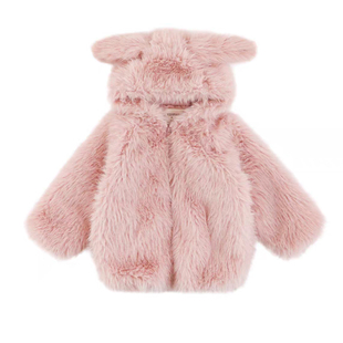 童装女童皮草外套2025冬季新款儿童可爱兔耳朵连帽毛绒上衣棉服