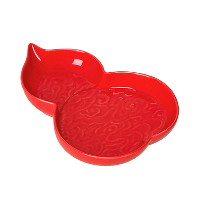 逅里「祥云福禄」白瓷胎底质 镌刻中式托盘 葫芦造型收纳摆件